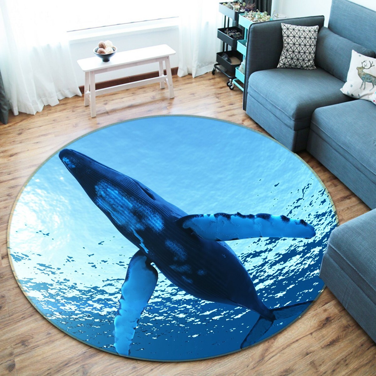 3D Blue Whale Sea C796 Animal Non Slip Rug Mat Round Elegant Carpet Zoe