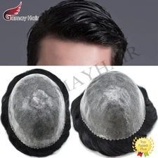 Mens Toupee Human Hair System Replacement Injected Poly Skin Pu Unit Wig for Men