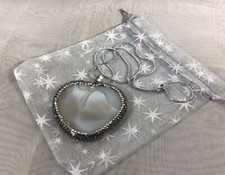 Stone Heart Pendant Necklace 925 Sterling Silver Chain 17   Crystals Around