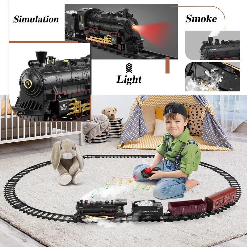 Steam Train Set Remote Control Locomotive Railroad Train RC Toy Kids Boys Gift - Image 4 of 4