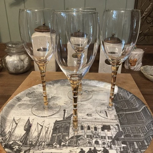 Gold Stem Wine Glasses, Set of 4