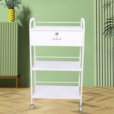 3-Tier Rolling Utility Cart with Wheels,White Mobile Esthetician Cart Trolley US