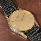 VTG Seiko Watch Men 32mm Gold Dial Gold Tone Date Round 7439-7000 New Battery