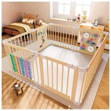 Baby Playpen Adjustable Multi-Shape Wooden Play Yard Portable Collapsible