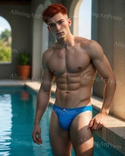 Redhead Male Model Photo Print Muscular Handsome Shirtless Hunk Abs -191E