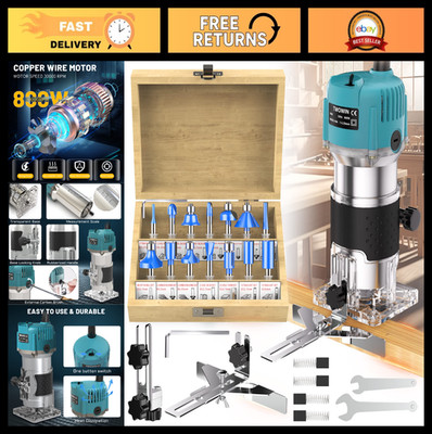 Compact 800W Wood Router Tool for Woodworking | Electric Trimmer + 15-Piece Bits