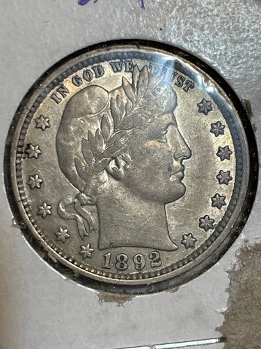 1892-P Barber Quarter attractive and lustrous AU Condition