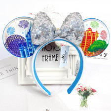 Disney Parks WDW Park Icons Castle Silver Bow Minnie Mouse Ears Headband