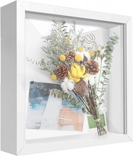 8x8 Shadow Box Frame Display Case with Letter Stickers, 3D Picture 8x8, White