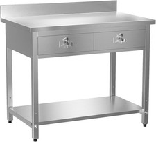 42 x 26" Stainless Steel Table with 2 Drawers Heavy Duty Metal Prep & Work Table