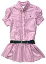 New With Tags Ralph Lauren Polo Girls Pink Oxford Resort Dress sz 4
