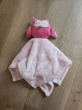 HB Pink Owl Security Blanket Lovey 12x12" Circles Print Baby Plush Soft Toy Girl