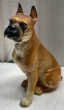 Vintage ceramic Boxer Dog Figurine Fawn  7 1/2&rdquo;Japan sitting Artist Signed