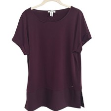 Top de manga corta Calvin Klein para mujer ciruela mixta media dobladillo en capas cuello redondo S