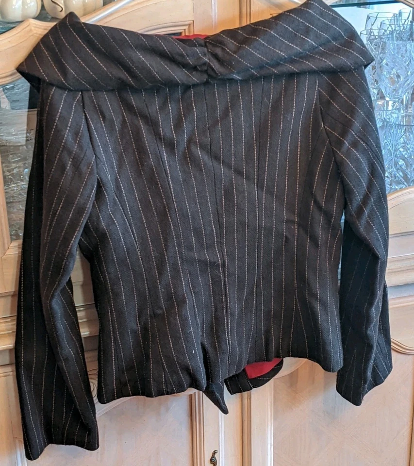 Chaqueta Arden B Marrón Rayas 100% Lana Acetato Forro Talla Grande Ajustada Foto 2 de 4