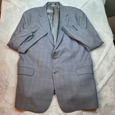 Jos. A. Bank Wool Sport Coat Blazer Mens 48R Tailored Fit Plaid Blue Grey Wool