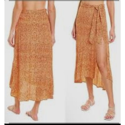 NWT L*Space Ashlyn Midi Skirt Sz L Wild Bunch Floral Print Tie Waist Rtl $130
