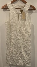 Michael Kors Women’s White Cream Zebra Print Pencil Dress Cutout Metallic - Sz 4