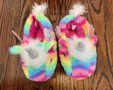 Kids Unicorn Wonder Nation Slippers Size 11  12 Rainbow Plush Cozy House Shoes