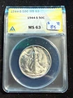 1944 S WALKING LIBERTY HALF DOLLAR ANACS MS 63 547