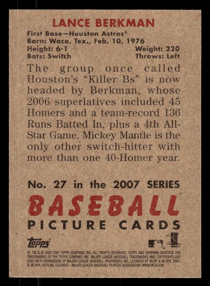 2007 Bowman Heritage #27 Lance Berkman Card Houston Astros - Image 2 of 2