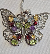 Sterling Silver Butterfly Necklace 6.47g Fine Jewelry 18" Multicolor READ 