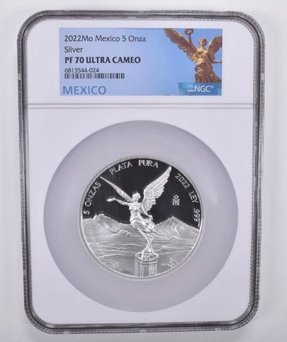 2022 Mo Mexico Silver 5 Onza Proof PR70 UCAM NGC Mexico Label *3550