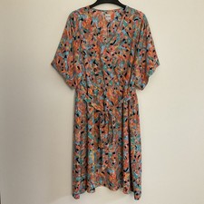 NWT Nic+zoe Women Plus Size 2X Wrap Dress Orange Multi Bow Elastic Waist