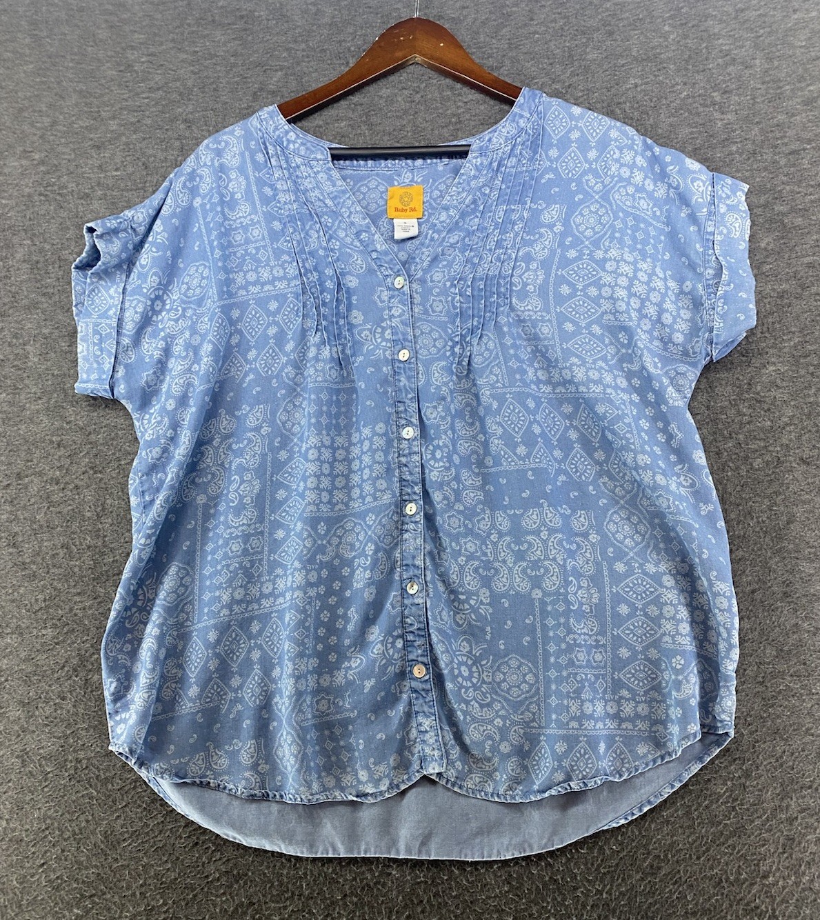 Ruby Rd. Chambray Button Up Short Sleeve Paisley … - image 3