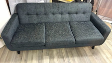 Grey Fabric 3-Seater Sofa Button Tufted Back Modern 178x76x78cm