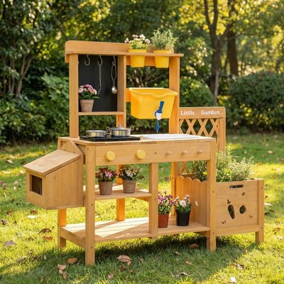 Create Outdoor Play Kitchen Fun - Wooden Mud with Running Water