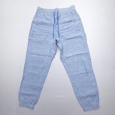 Athleta Retreat Linen Jogger Pants Womens 10 Blue Pull On Beachy Coastal Travel