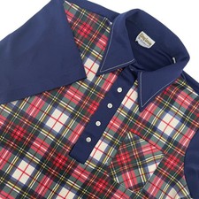 VTG King Louie Mens Plaid Bowling Shirt Navy Blue Short Sleeve Button Up Size ML