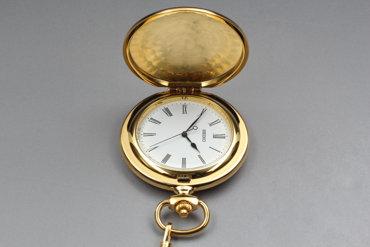 Vintage 1991 N MINT Seiko Pocket Watch 7N21-0A00 ASGP Gold Qz Mens