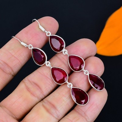 Mosambik Granat Edelstein Handarbeit 925 Sterlingsilber Schmuck Ohrring 2,76 ...