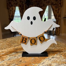 Halloween Wooden Ghost Decoration with BOO Banner