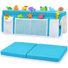 Baby Bath Kneeler Elbow Rest Pad Set Extra Thick Blue 5-Pocket Organizer