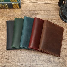 Men Leather RFID Passport Wallet with AirTag Slot Anti-Theft Vintage Travel Case