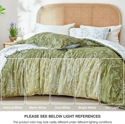 Olive Green King Comforter Set - King Size Comforter Set, 3 Pieces Cute Floral B - Picture 6 of 12