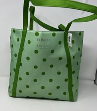 Clinique x Kate Spade Shopping Shoulder Travel Tote Large Green Polka
