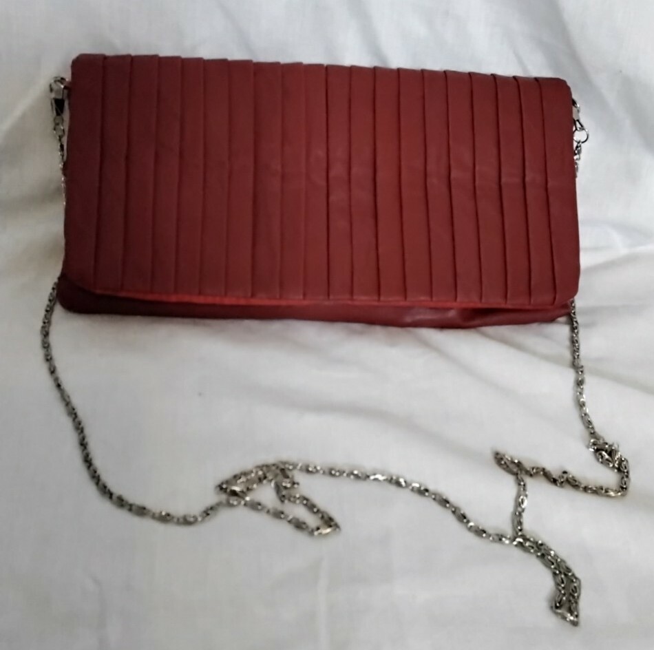 Okpta 1519426 Ok0973628 Clutch Bag Dark Red Faux Leather Satin 