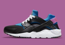 NIKE HUARACHE RUN GS E YOUTH SIZE 3.5 TO 7.0 BLACK PHOTO BLUE NEW RECYCLED