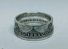 1893 Columbian Half Dollar made into a silver coin ring sz.9,10,11,12,13 or 14