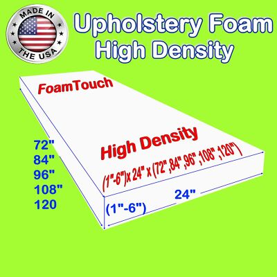 High Density Upholstery Foam Seat Cushion - 24'' x 72'', 84'', 96'', 108'', 120''