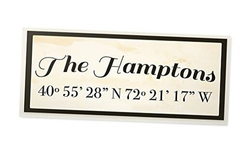 Wood Cursive City Coordinates The Hamptons Art, 7 x 7 in x 17 in Wall Plaque