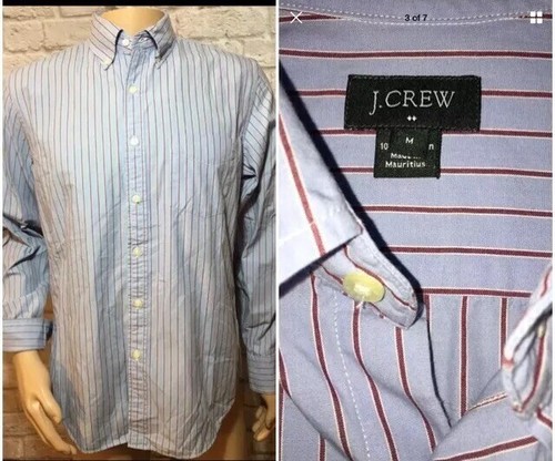 J. Crew Button Down Baumwollhemd blau mit roten Streifen Herren Größe Medium EUC!