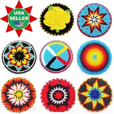HANDMADE NATIVE STYLE NEW BEADED CRAFT APPLIQUE PATCH ROSETTE 2.5 INCH