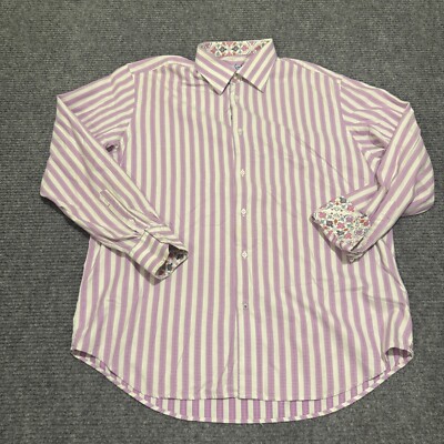 Robert Graham Shirt Mens XL Purple White Button Up Flip Cuff 17.5