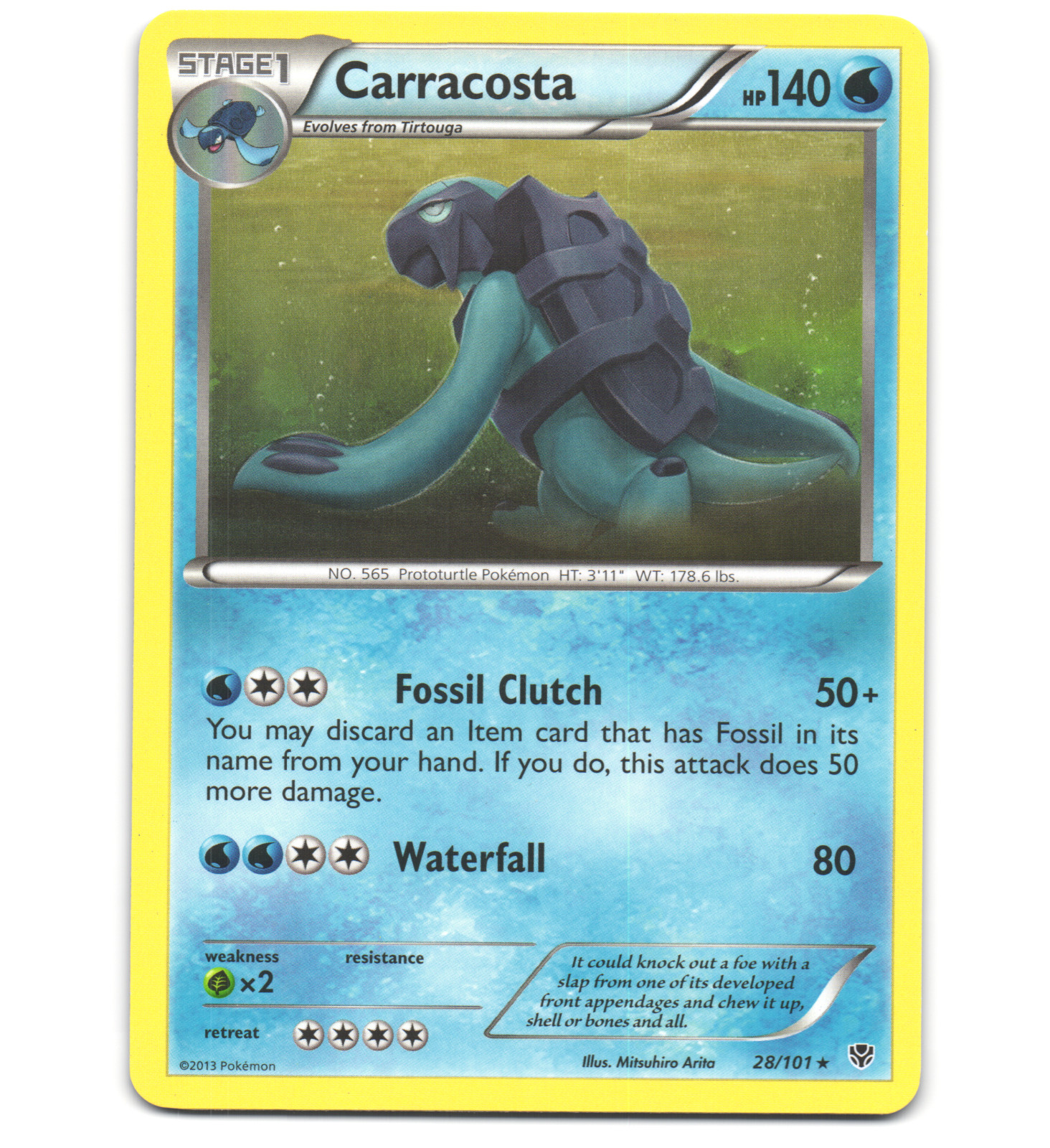 Pokemon 2013 Light Play Carracosta 28/101 Plasma Blast Rare Card