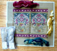 Amanda Lawford Hand Painted Canvas Needlepoint Threads Yarn Kit Floral Vase NEW